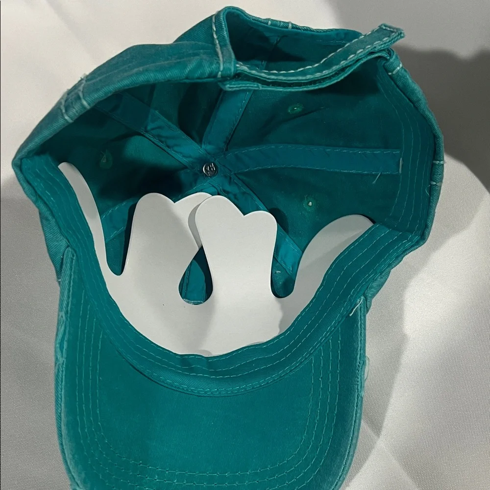 Teal Distressed Cap with Fun Embroidery‎